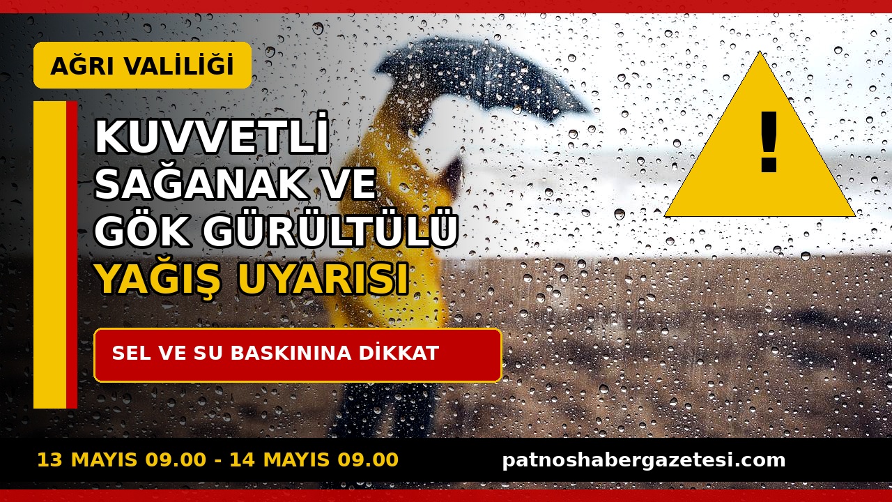 Ağrı Valiliği’nden Kuvvetli Sağanak ve Gök Gürültülü Yağış Uyarısı