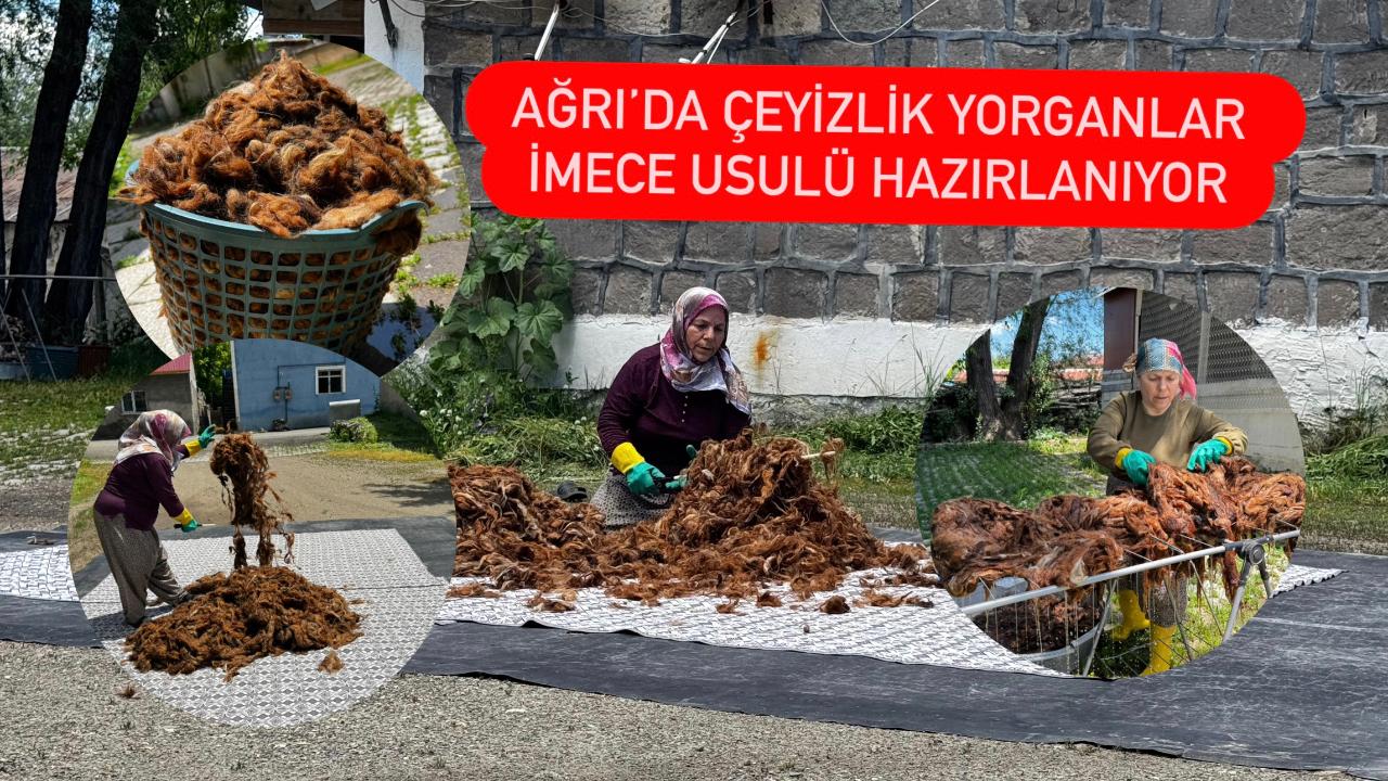 Ağrı’da çeyizlik yorganlar imece usulü hazırlanıyor
