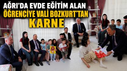 Ağrı’da evde eğitim alan öğrenciye Vali Bozkurt’tan karne (Videolu Haber)