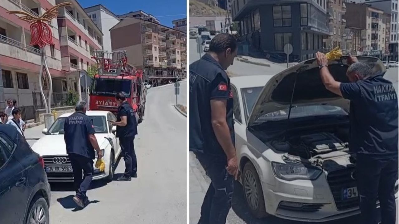 Hakkari'de araca sıkışan yavru kedi itfaiye tarafından kurtarıldı