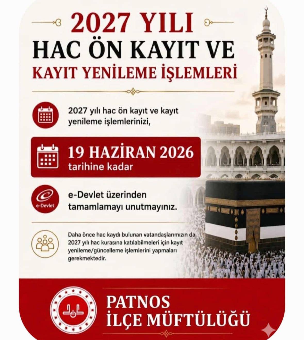 Patnos Müftülüğünden Hac Adaylarına Çağrı